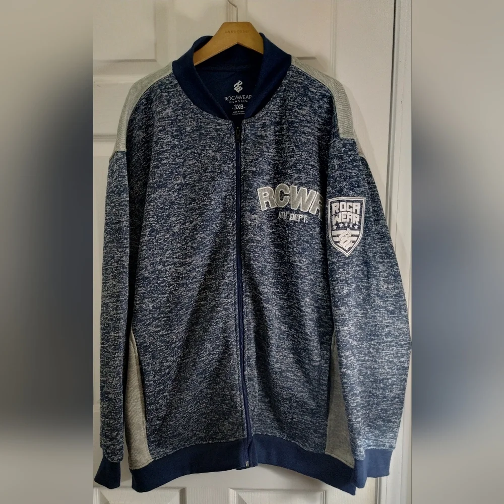 Big Men's Y2K Rocawear Navy/Gray Zip-Up Sweater Jacket